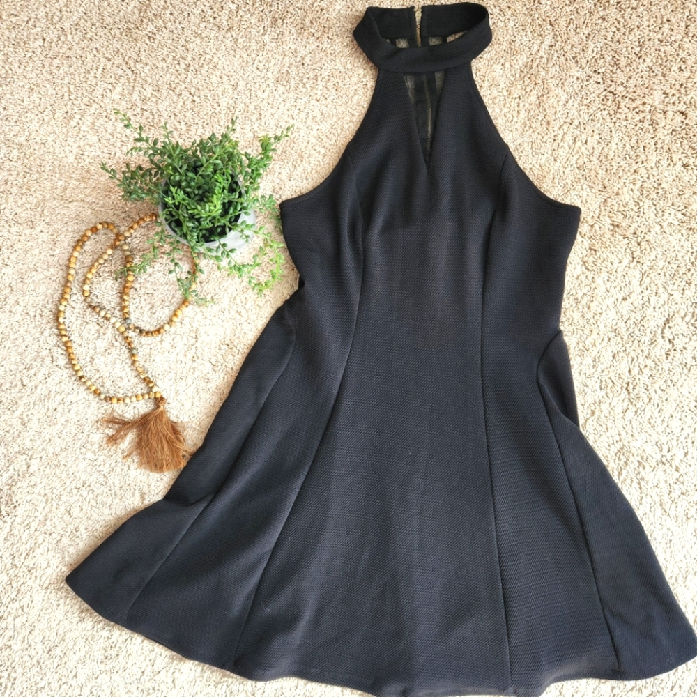 Monteau Black Mesh Neck and Back Skater Dress